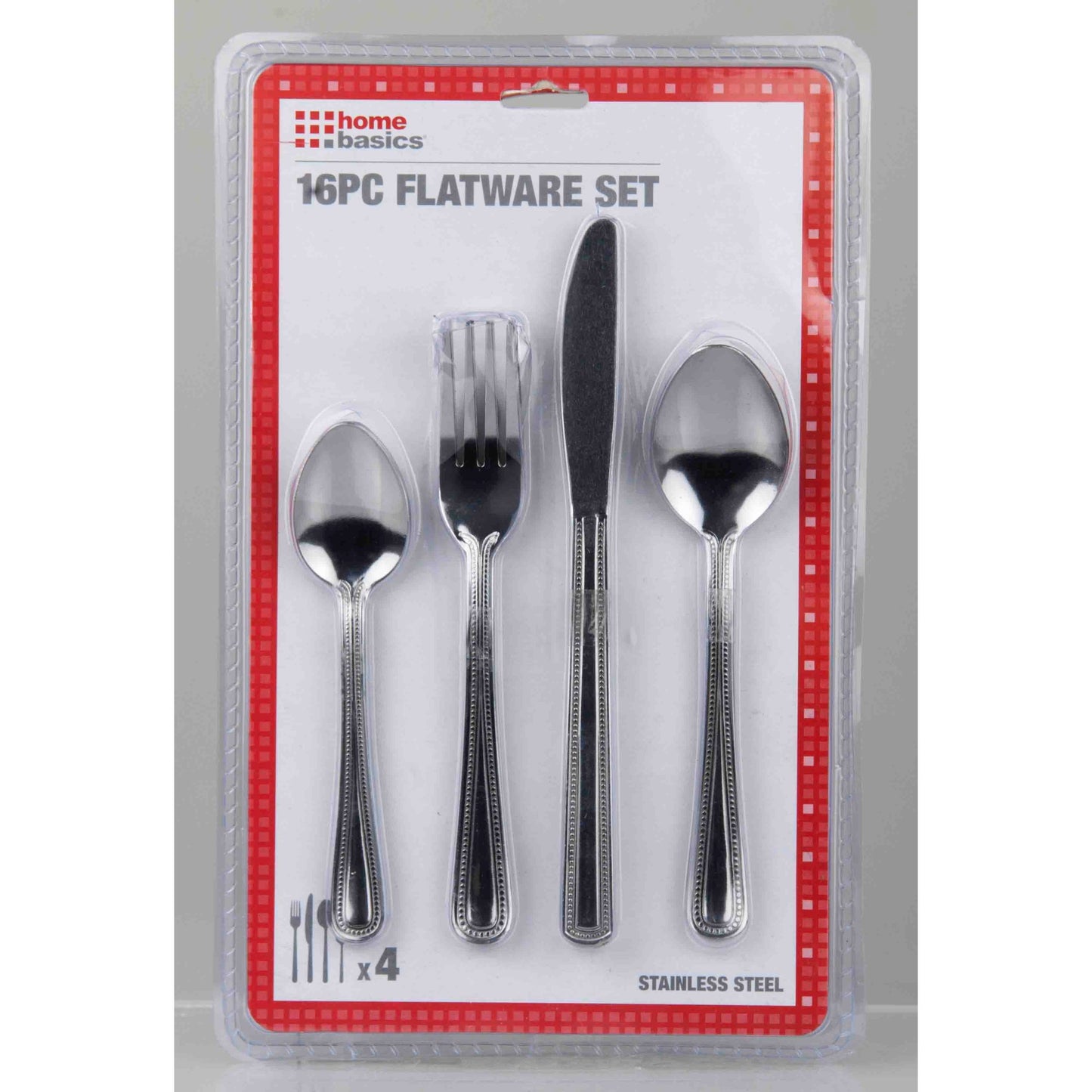 Home Basics 16 Piece Stainless Steel Flatware Set - Silver Dots