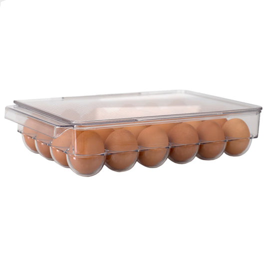 Stackable 24 Compartment BPA Free Plastic  Extra Large Egg Holder Storage Tray with Lid, Clear