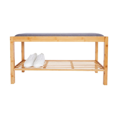Cushioned Storage Bench with Bamboo Shoe Rack, Natural