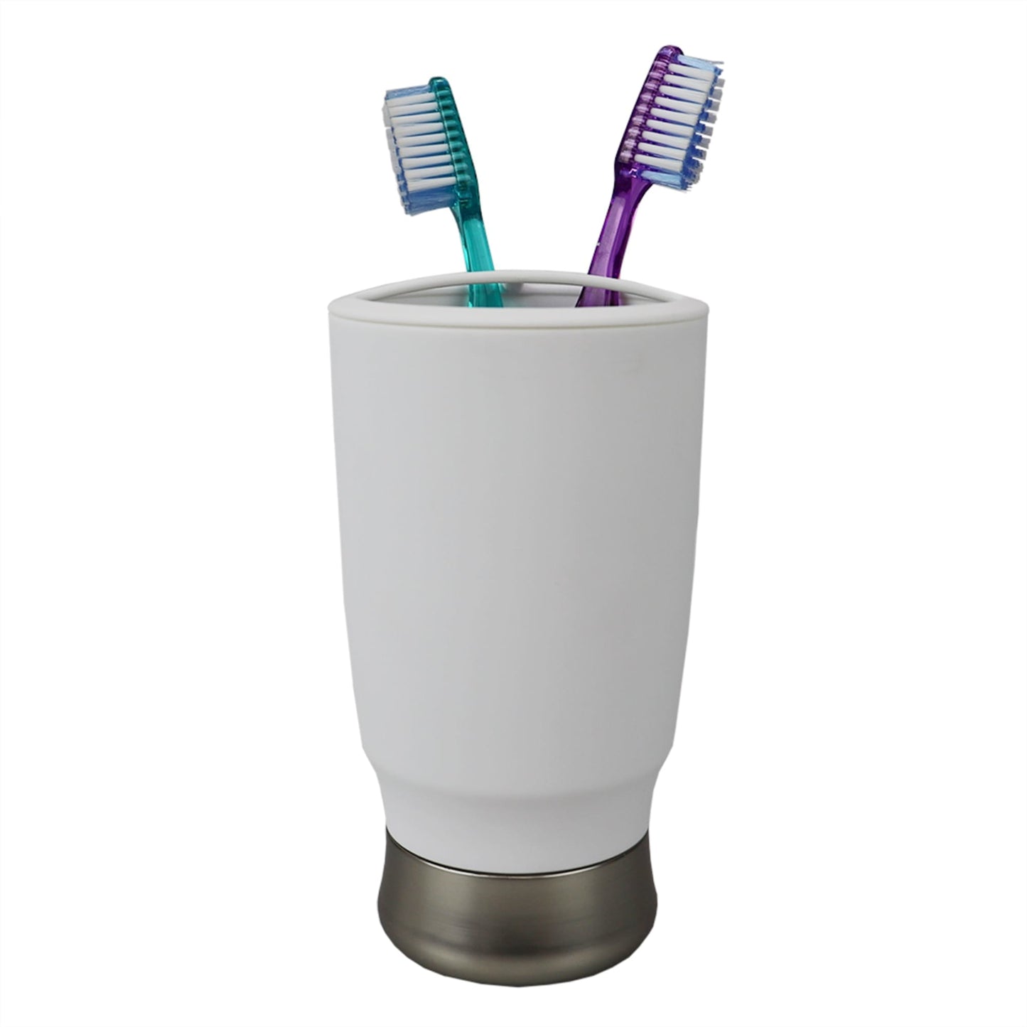 3 Section Rubberized Plastic Tooth Brush Holder, White
