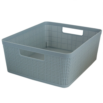 Home Basics Trellis Large Plastic Storage Basket with Cut-Out Handles, Slate - Slate