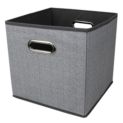 Herringbone Collapsible and Foldable Non-woven Storage Cube, Grey
