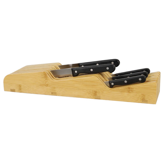 Contemporary Wave Horizontal In Drawer Bamboo Knife Block, Natural