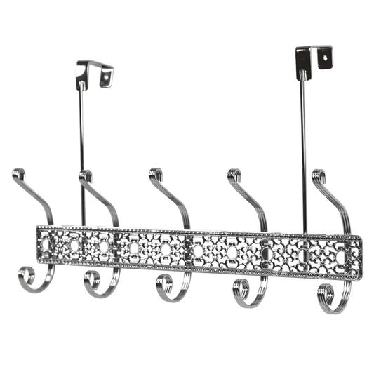 5 Dual Hook Chrome Plated Steel Over the Door Hanging Rack