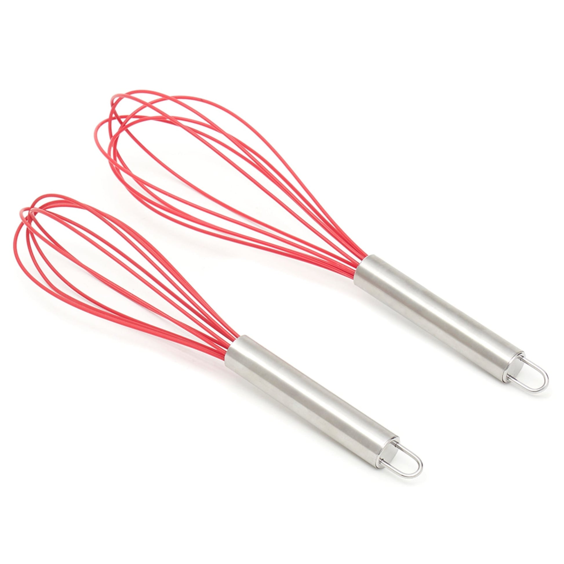 COOK WITH COLOR Silicone Whisks for Cooking, Stainless Steel Wire Whisk Set  of Two - 10” and 12”, Heat Resistant Kitchen Whisks, Balloon Whisk for