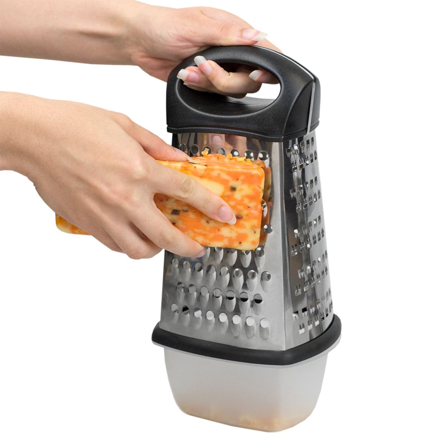 4 Sided Stainless Steel Cheese Grater with Storage Container