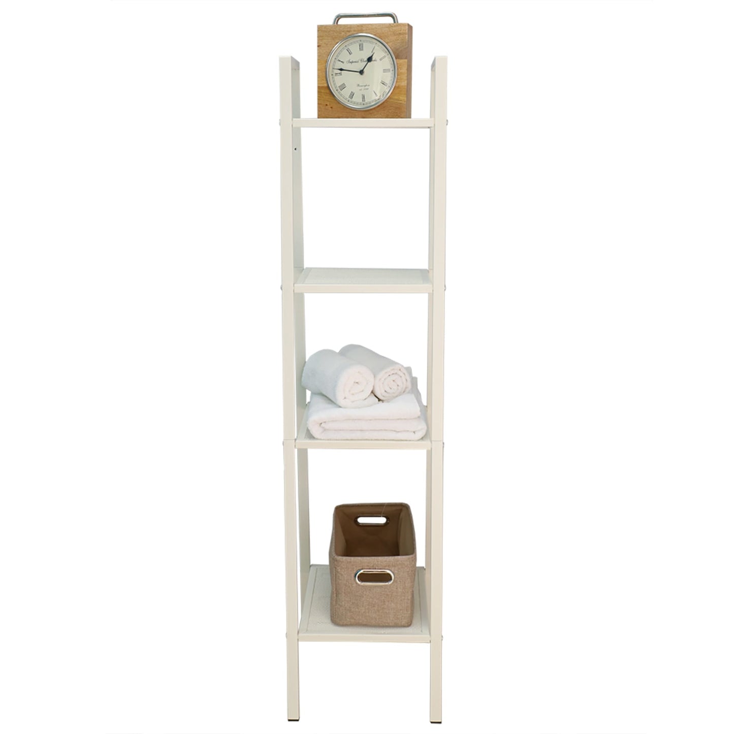Small 4 Tier Metal Rack, (14” x 14” x 58”), Off-White