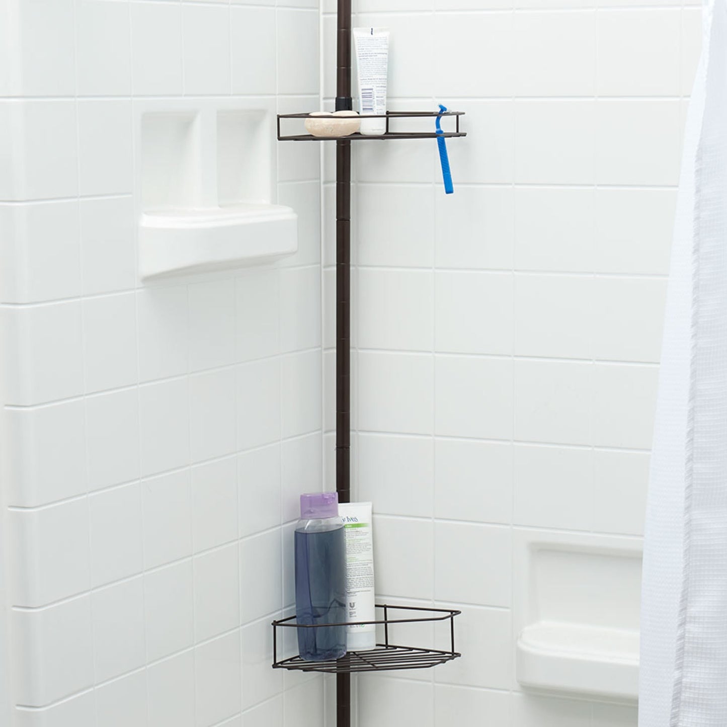 6 Pieces Home Basics 3 Tier Tension Rod Shower Caddy, Bronze - Shower  Accessories - at 