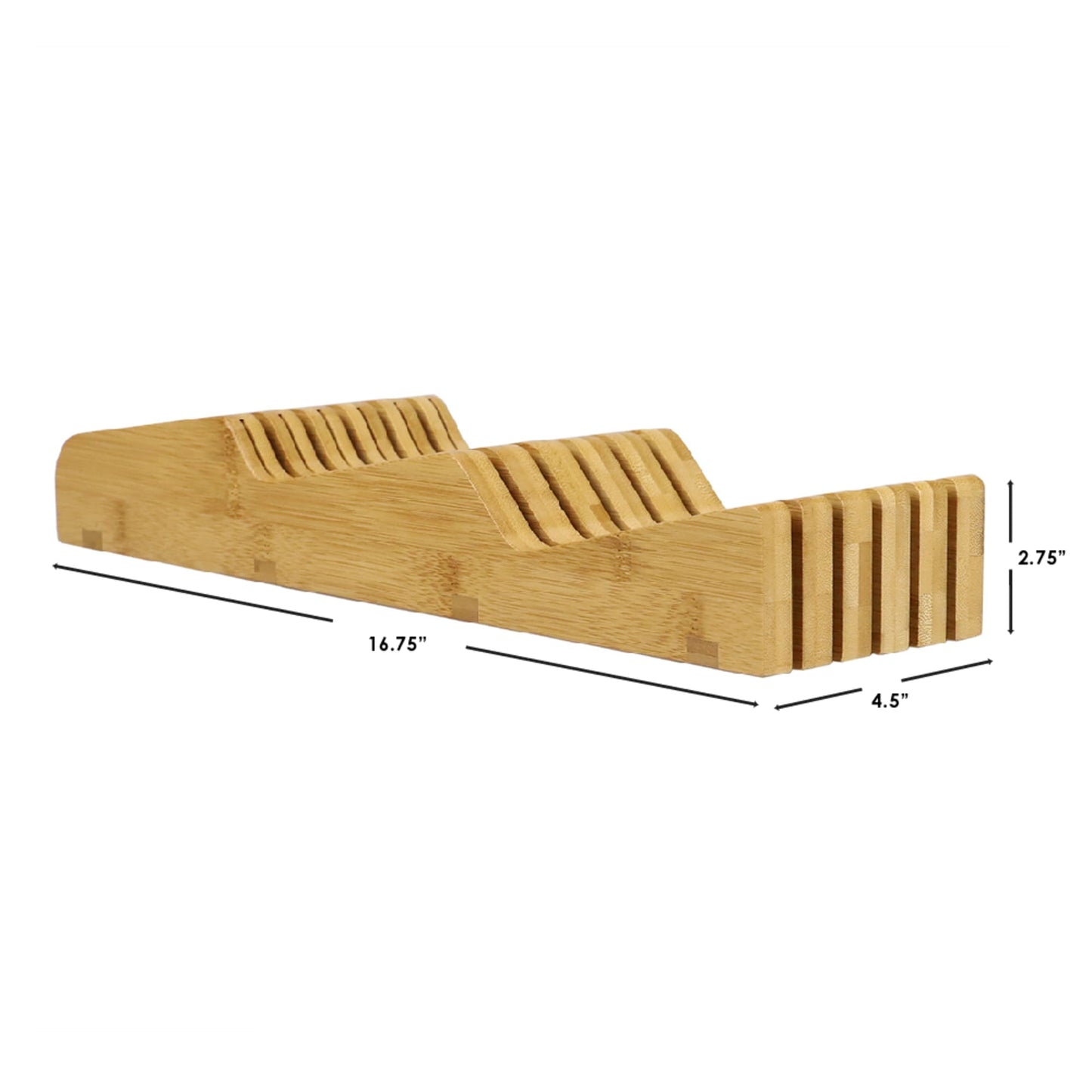 Contemporary Wave Horizontal In Drawer Bamboo Knife Block, Natural