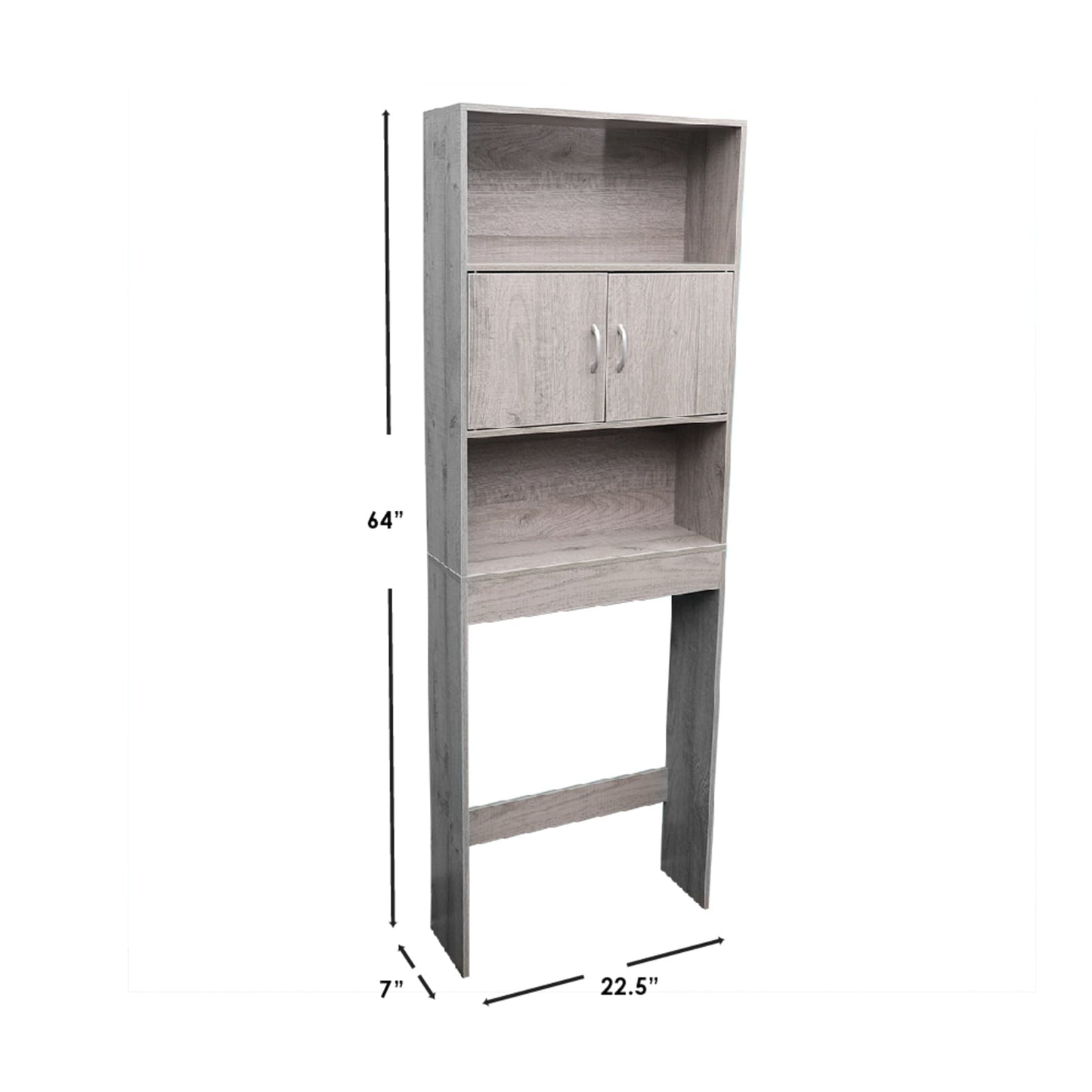3 Tier Wood Space Saver Over the Toilet Bathroom Shelf with Open Shelving and Cabinets, Grey