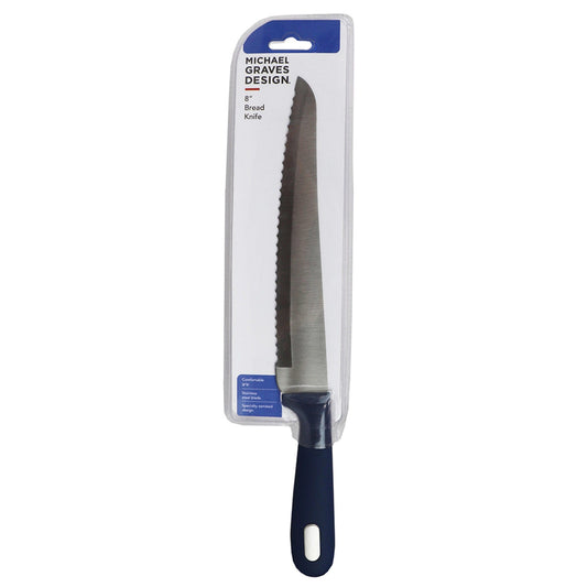 Michael Graves Design Comfortable Grip 8 Inch Stainless Steel Serrated Bread Knife, Indigo