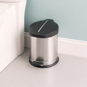 5 Liter Brushed Stainless Steel  with Plastic Top Waste Bin, Silver