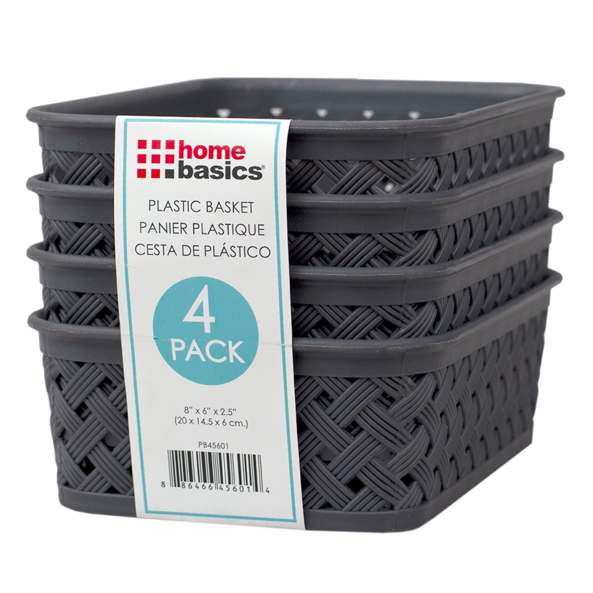 Home Basics Triple Woven 7.75" x 5.25" x 2.5" Multi-Purpose Stackable Plastic Storage Basket, (Pack of 4), Grey - Grey