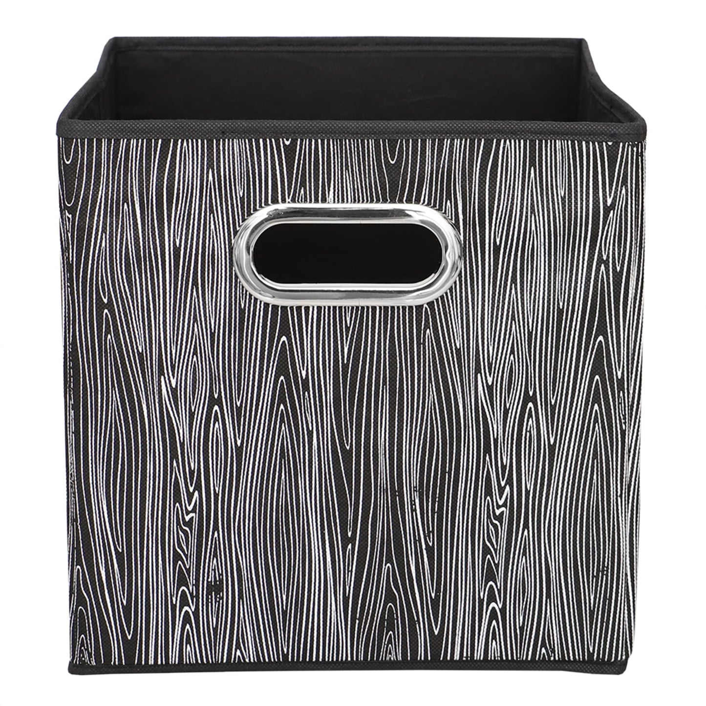 Wood Tone Collapsible Non-Woven Storage Bin with Grommet Handle, Black