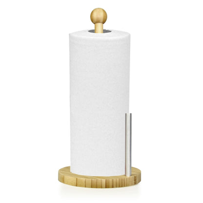Bamboo Paper Towel Holder with Steel Dispensing Side Bar