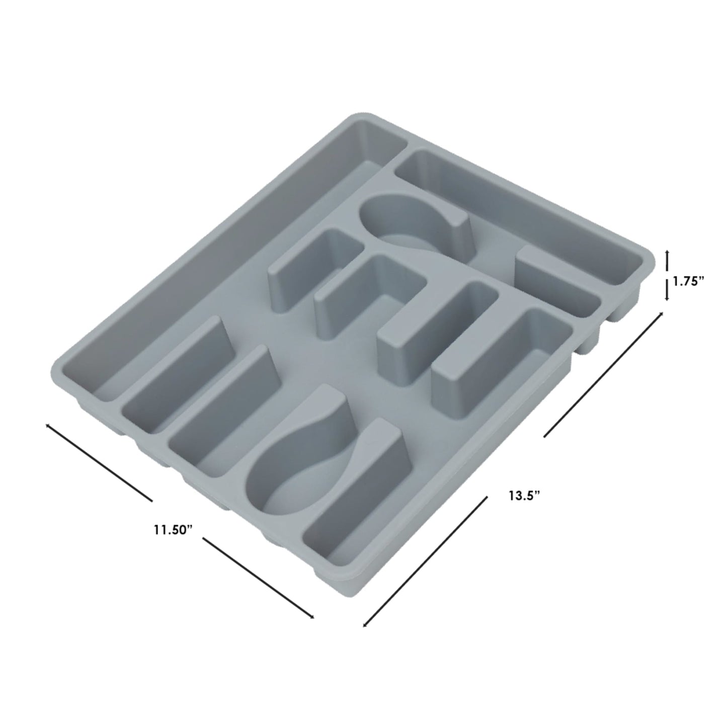 7 Molded Compartments Plastic Cutlery Tray, Grey