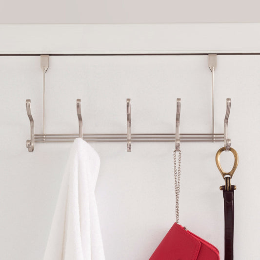 Over the Door 5 Hook Hanging Rack, Satin Nickel