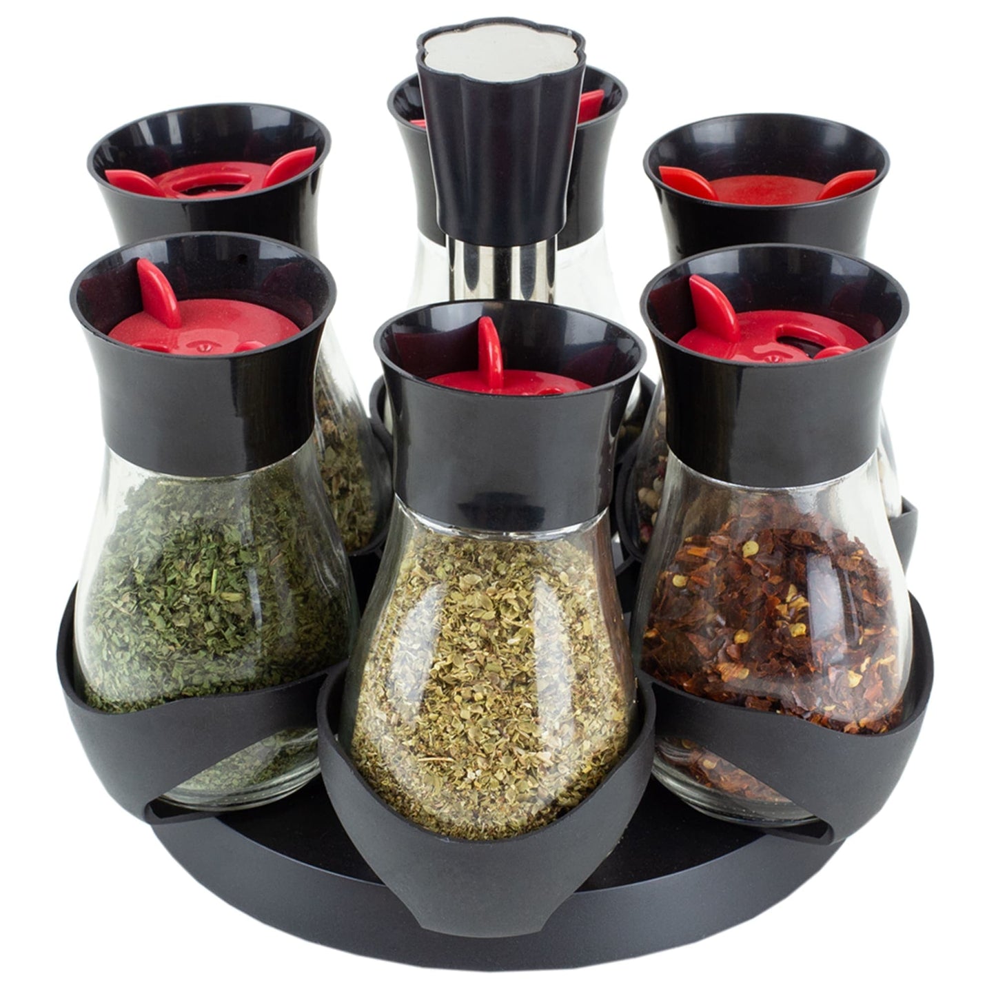 Glass Spice Jar Set With Rotating Lid 6 Piece Shaker Salt Pepper Spice  Shakers