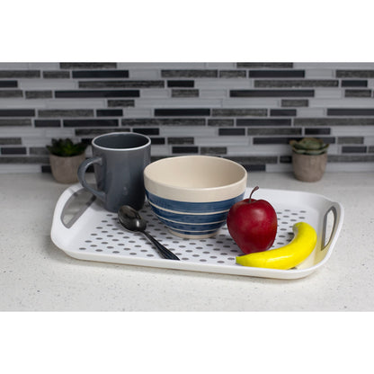 Anti-Slip Plastic Serving Tray with Easy Grip Handles, White