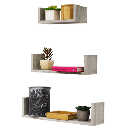 Floating Wood Shelf, (Set of 3), Grey