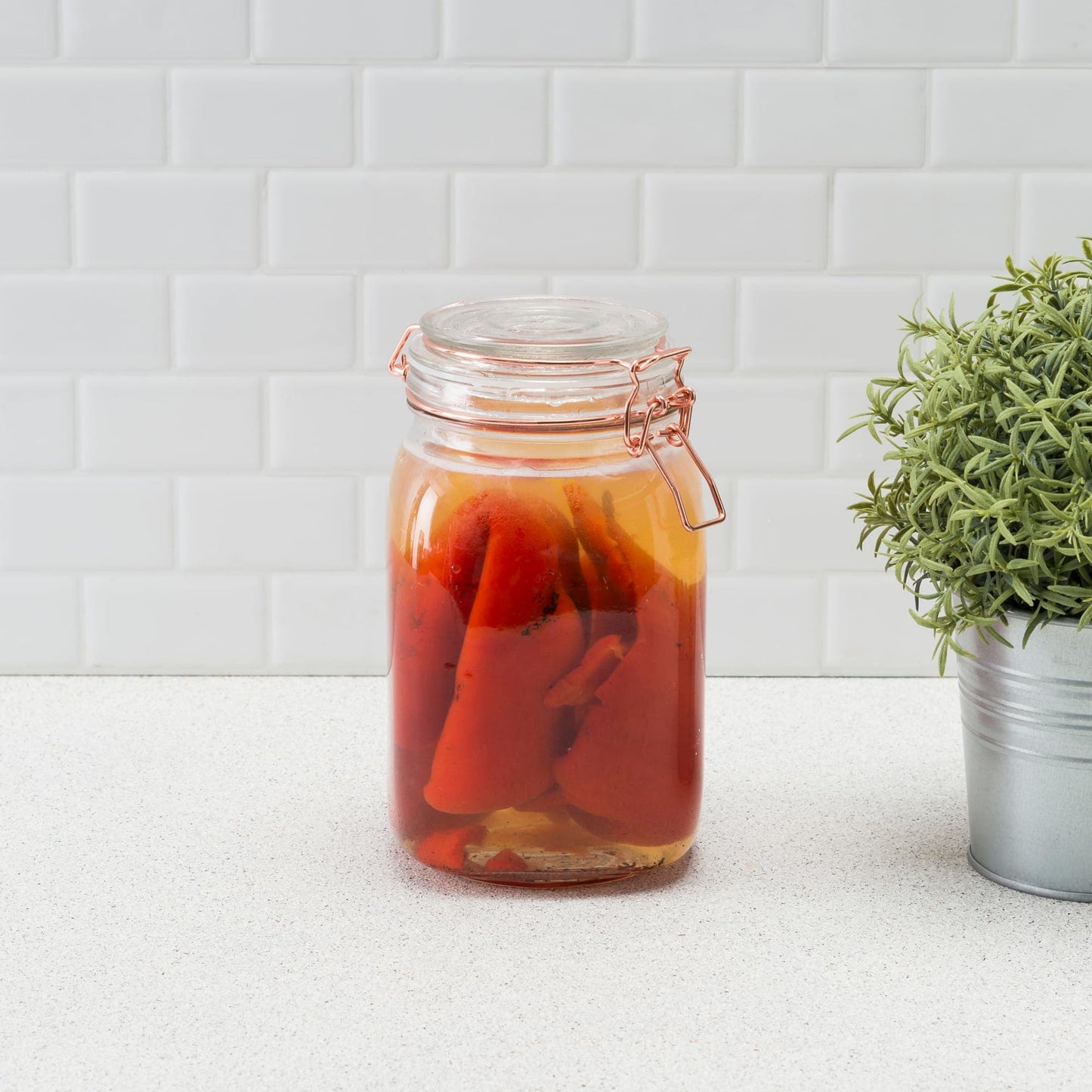 Large Glass Pickling Jar with Rose Gold Clamp