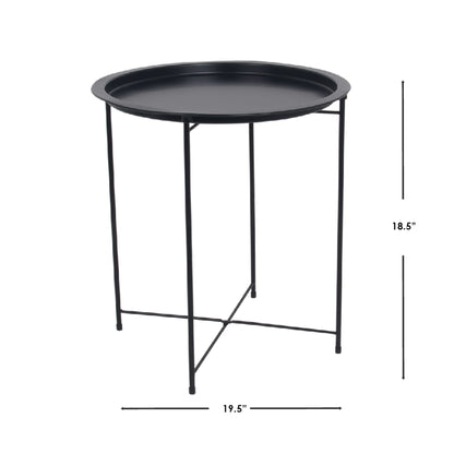 Foldable Round Multi-Purpose Side Accent Metal Table, Matte Black