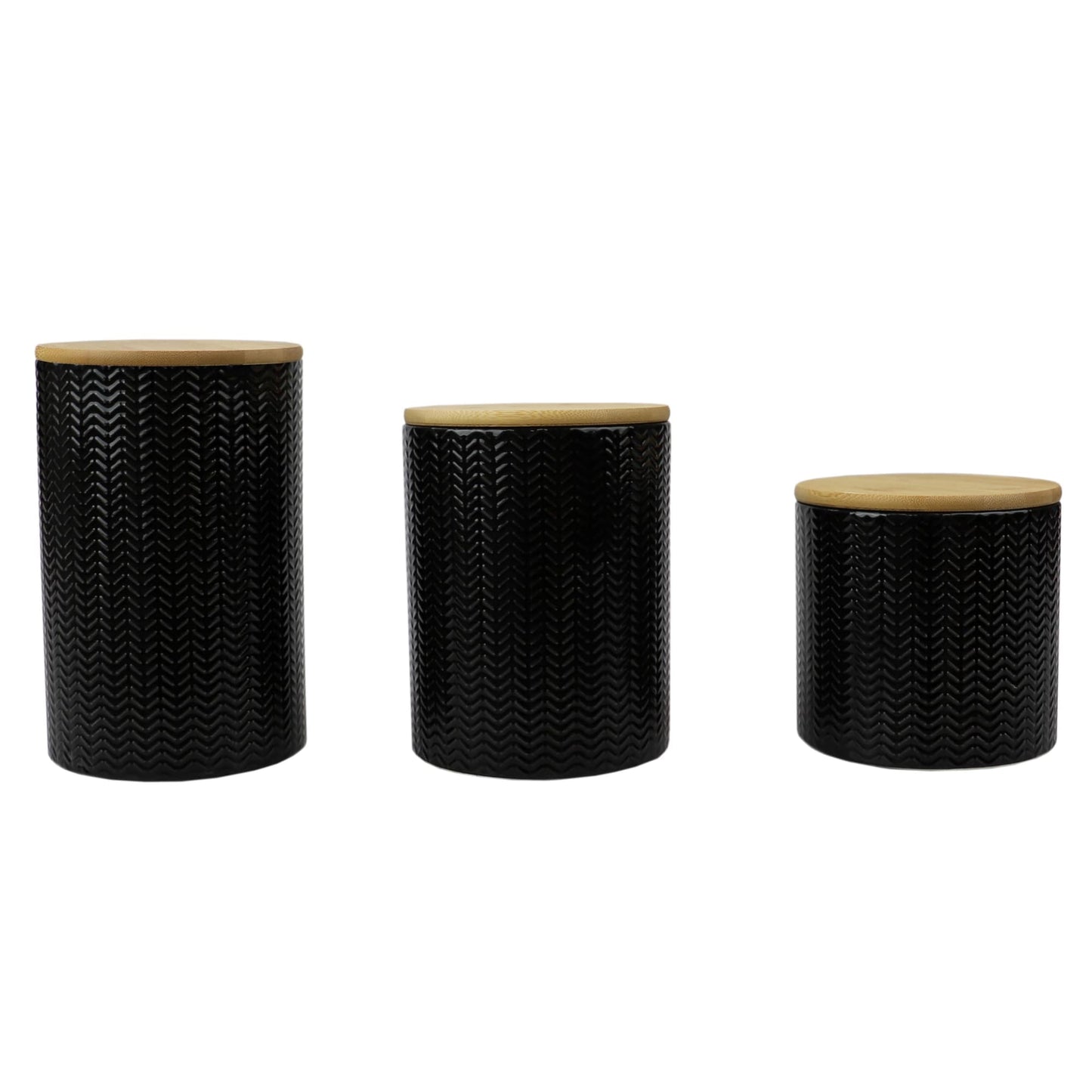 Wave 3 Piece Ceramic Canister Set With Bamboo Tops, Black