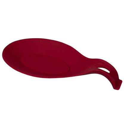 Home Basics Food Grade Flexible Silicone Oversized Almond Shaped Spoon Rest, Red - Red