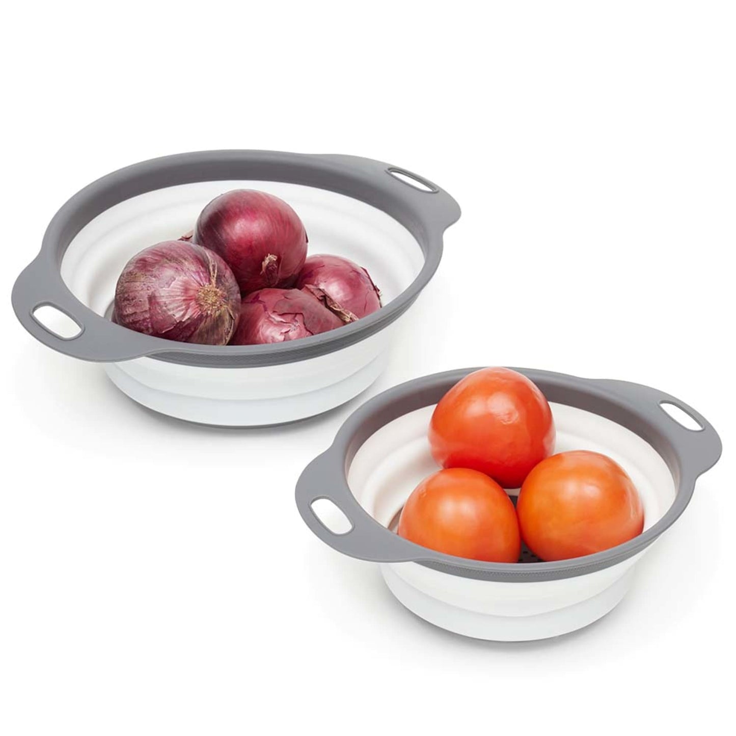 2 Piece Nesting Collapsible Silicone  Colander, White