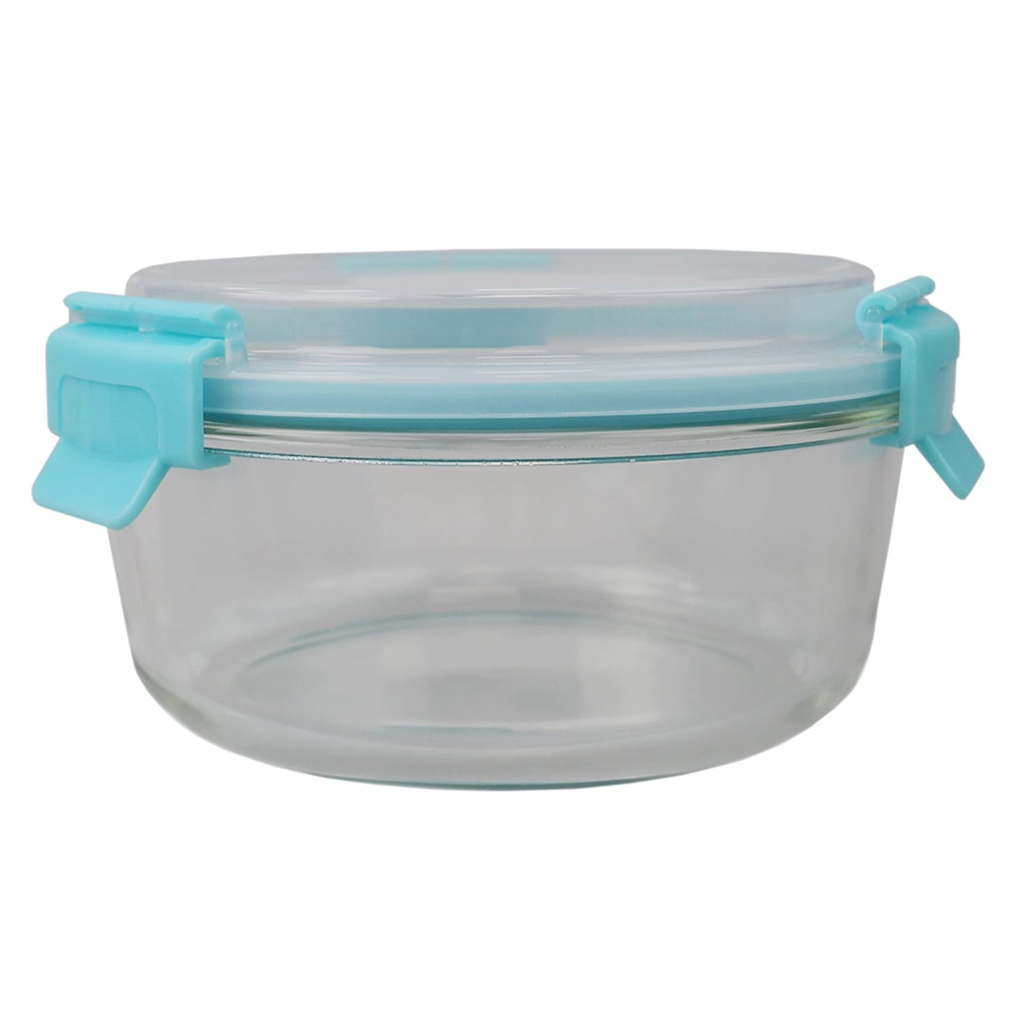Leak Proof 32 oz. Round Borosilicate Glass Food Storage Container with Air-tight Plastic Lid, Turquoise
