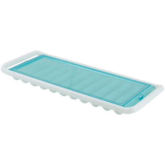 11 Compartment Slim Plastic Stackable Ice Cube Tray with Snap-on Cover, Blue