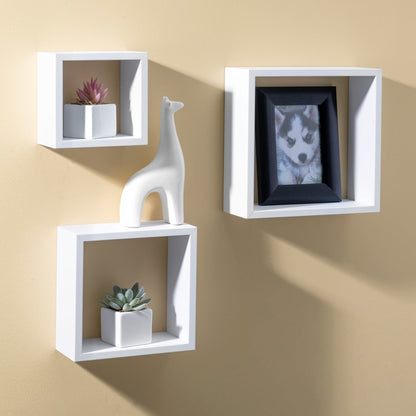 Dolle Long Cube Floating Wall Shelves - 3 Piece Set - White