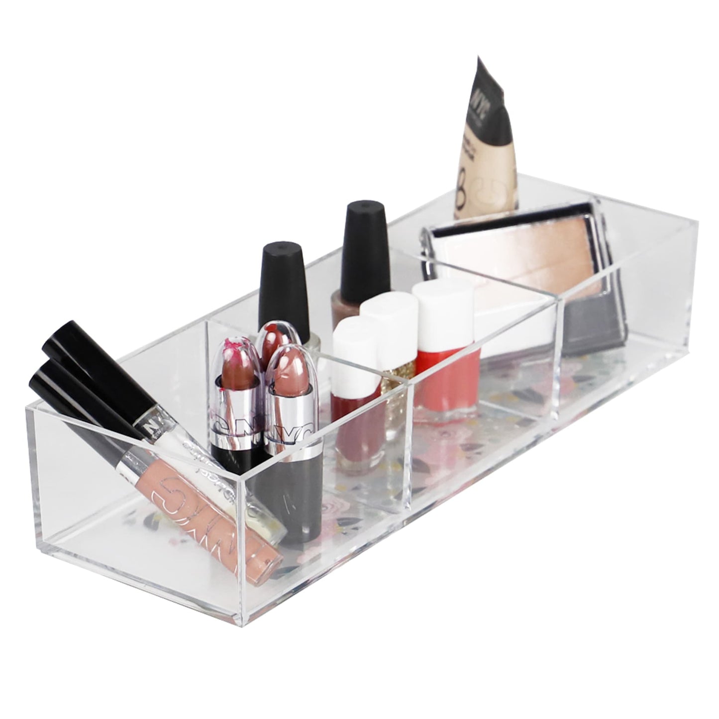 Floral 3 Compartment Plastic Cosmetic Organizer, Clear