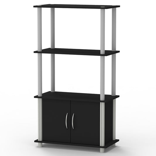 4 Tier Storage Shelf with Cabinet, Black