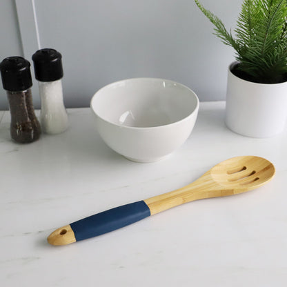 Michael Graves Design Slotted Bamboo Spoon with Indigo Silicone Handle