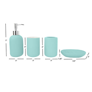 Home Basic 4 Piece Rubberized Ceramic Bath Accessory Set, Blue