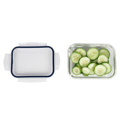 Michael Graves Design 35 Ounce High Borosilicate Glass Rectangle Food Storage Container with Indigo Rubber Seal