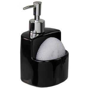 Home Basics 8 oz. Square Ceramic Soap Dispenser with Sponge - Black