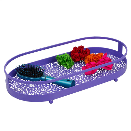 Oval Lace Decorative  Plastic Vanity Tray with Rounded Feet, Purple