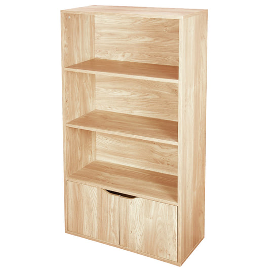 3 Tier Wood Bookcase with Doors, Natural