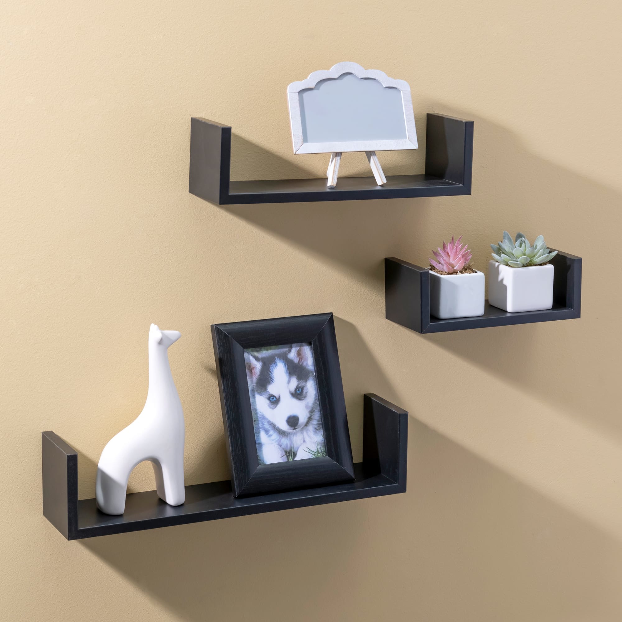 Floating Wood Shelf, (Set of 3), Black | HOME DECOR | SHOP HOME