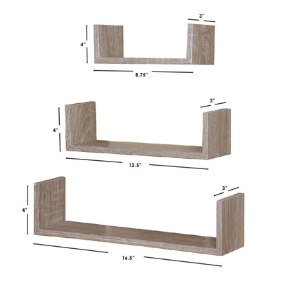 Floating Wood Shelf, (Set of 3), Oak