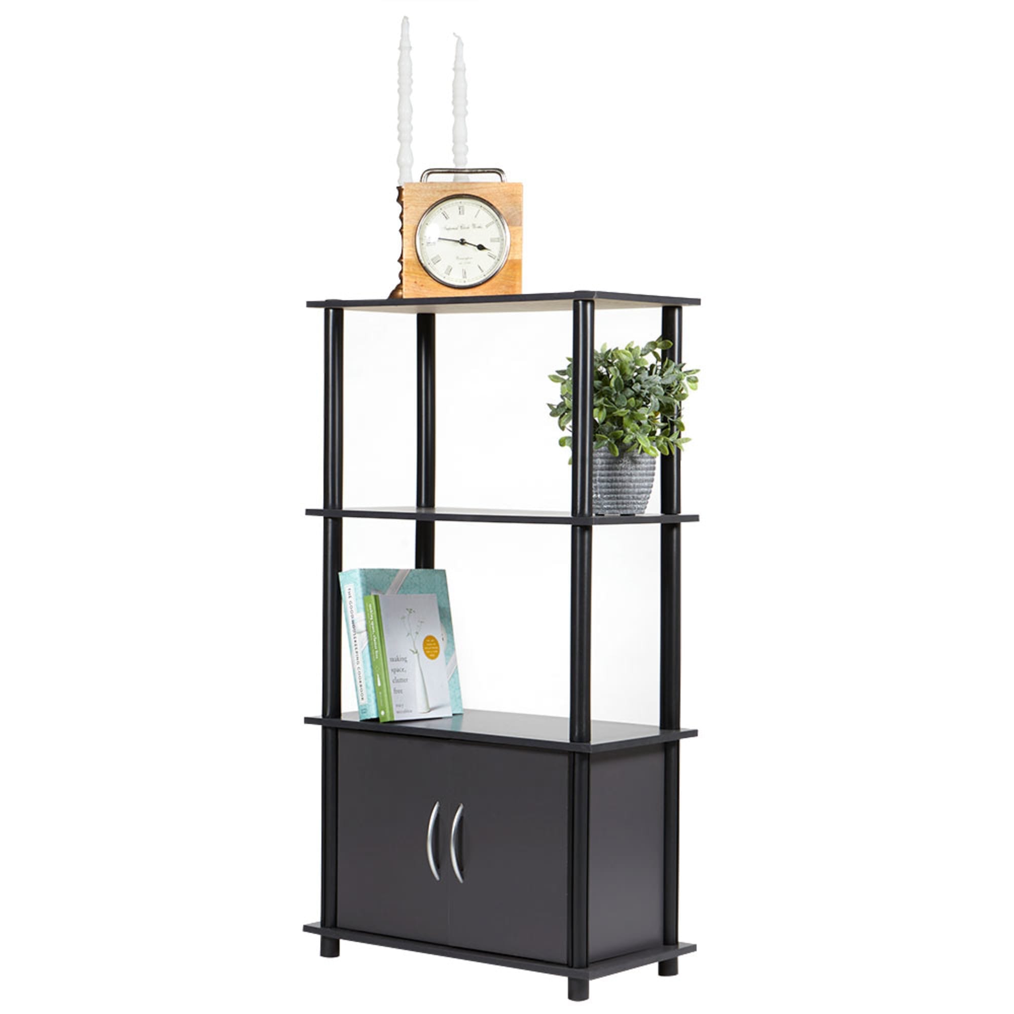 Tier Storage Shelf with Cabinet, Grey FURNITURE SHOP HOME BASICS –  Home Basics
