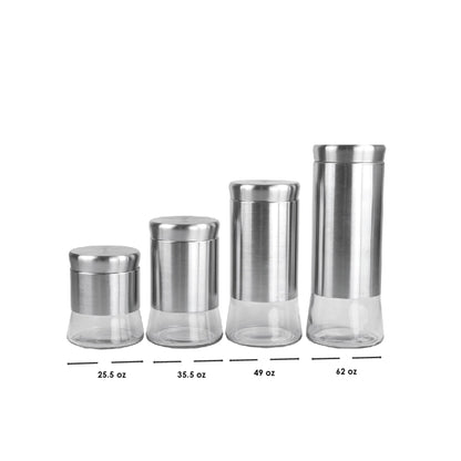 Michael Graves Design Essence 4 Piece Stainless Steel Canister Set with Clear Glass Bottom, Silver
