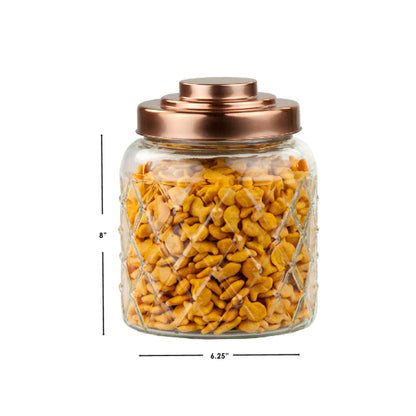 Small 2.6 Lt Textured Glass Jar with Gleaming Air-Tight Copper Top