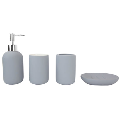 Home Basic 4 Piece Rubberized Ceramic Bath Accessory Set, Grey