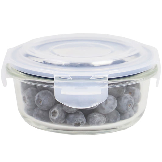 Michael Graves Design 13 Ounce High Borosilicate Glass Round Food Storage Container with Indigo Rubber Seal