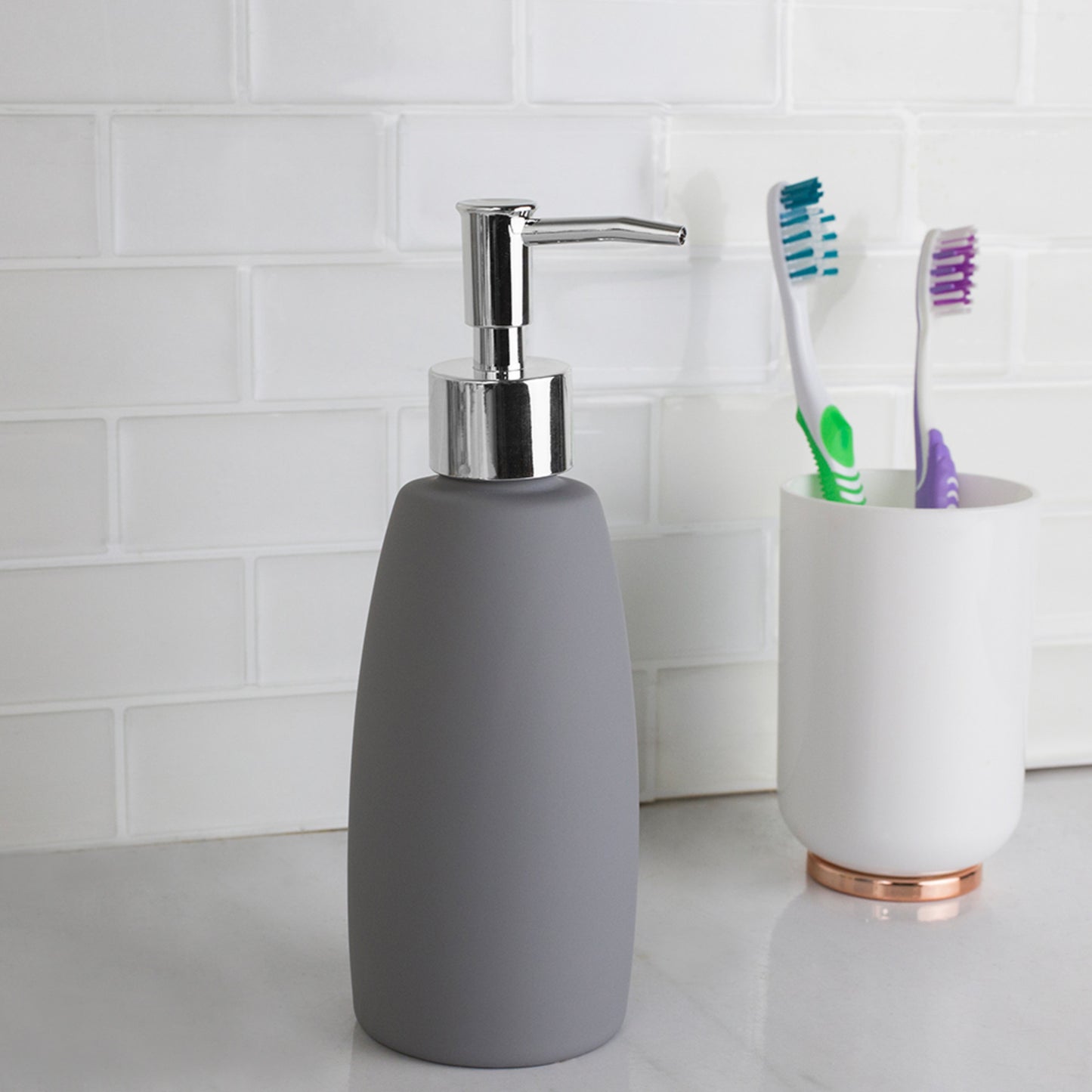 Rubberized Ceramic Cylinder Soap Dispenser