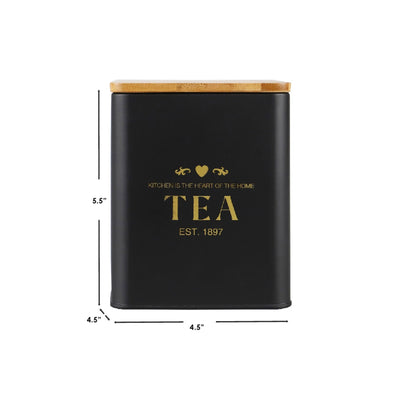 Bistro 50 oz. Tin Tea Canister with Bamboo Lid, Black