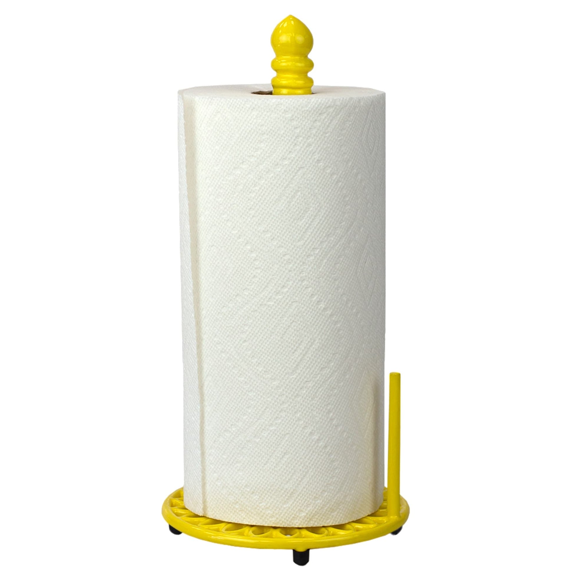 Home Basics Grove Free Standing Paper Towel Holder with Weighted Base and Padded Base, White